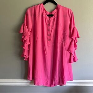 Vince Camuto Pink Blouse sheer shirt size 3X Ruffle sleeves women’s